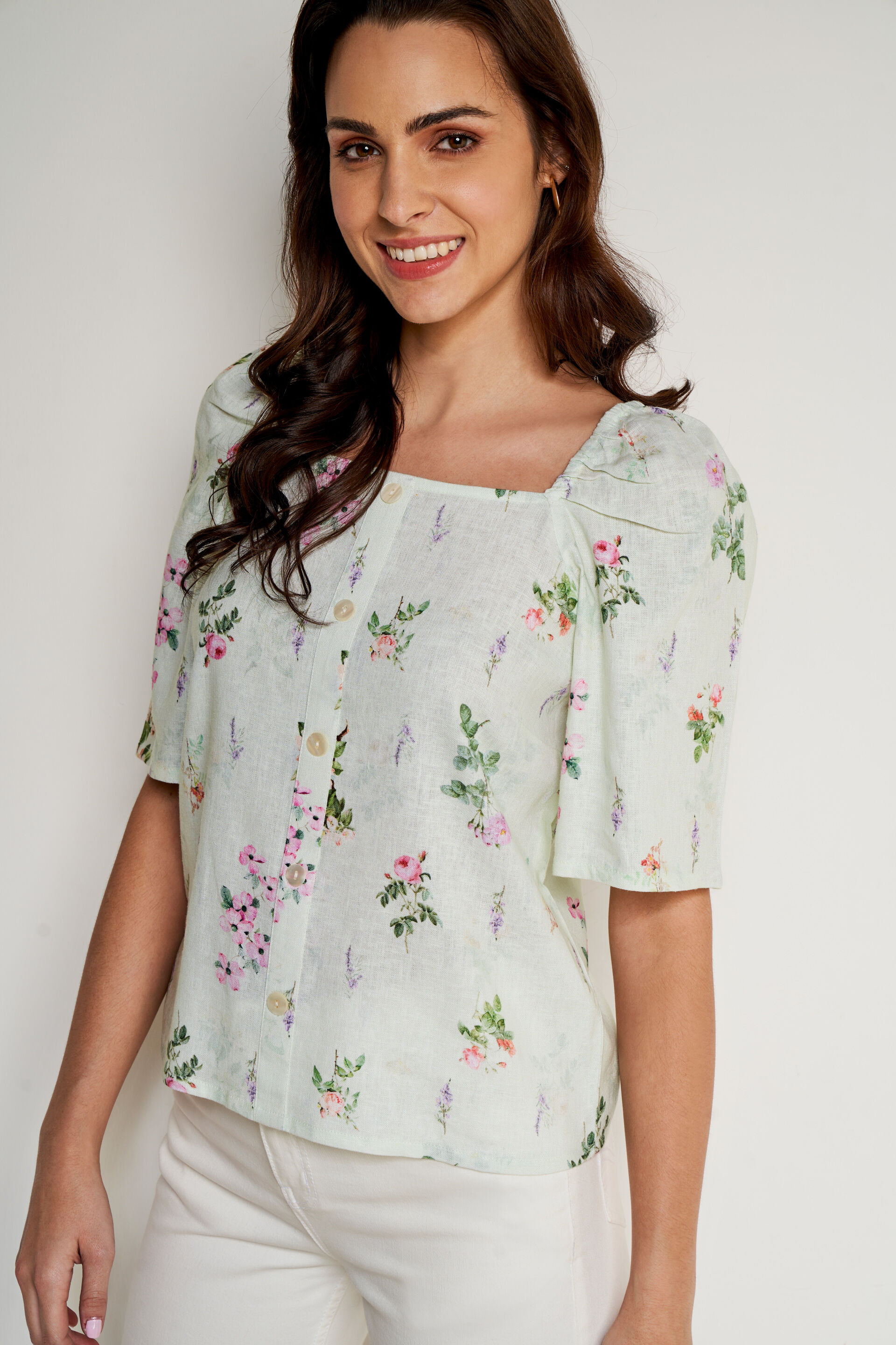 Mint Floral Blouson Top, Mint, image 1